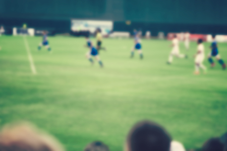 Fans watching soccer game, soccer football fieldの写真素材