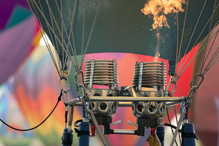 Hot air balloons being inflatedの写真素材