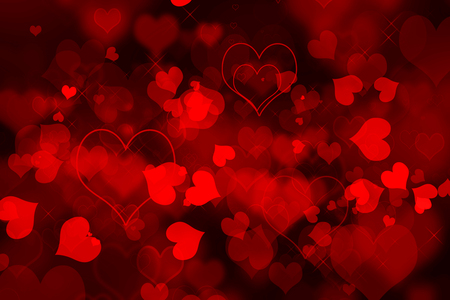 Red heart shapes bokeh backgroundの写真素材