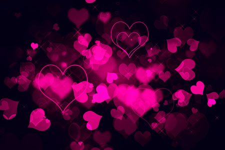 Pink heart shapes over black background