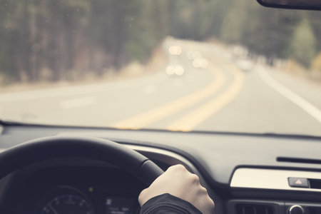 Driving a car view on the roadの写真素材