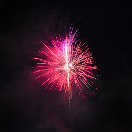 Fireworks display over dark skyの写真素材