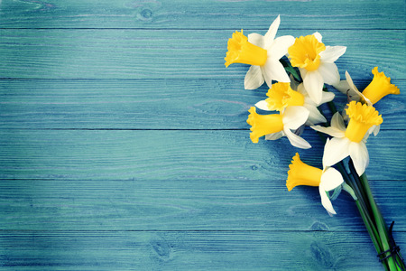 Daffodil flowers on woodenの写真素材