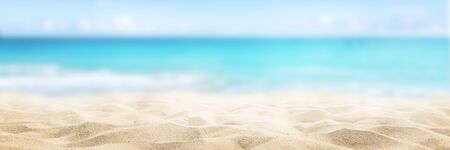 Sunny tropical beach, summer holidays vacation, Caribbean beach with turquoise water backgroundの写真素材