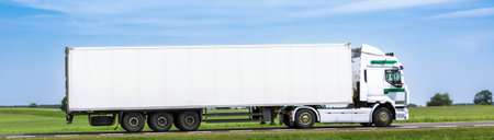 White truck on the road. Freight transportation. Panorama.の写真素材
