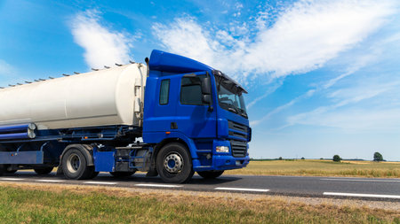 Truck with tank on the road. Transportation of fuel and oil.の写真素材
