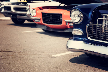 Vintage american car. Close up of classic american car.の写真素材