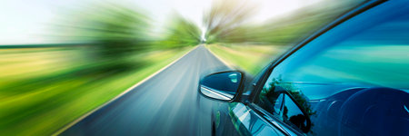 car on the road with motion blur background. panoramic viewの写真素材