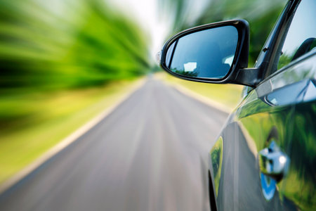 car on the road with motion blur background, traveling by car conceptの写真素材