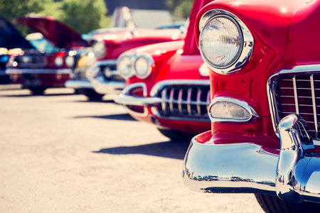 Vintage cars parked in a row at the local car show.の写真素材