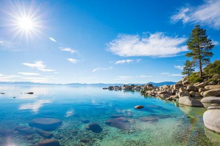 Lake Tahoe, California, USA. Crystal clear water and rocks.の写真素材
