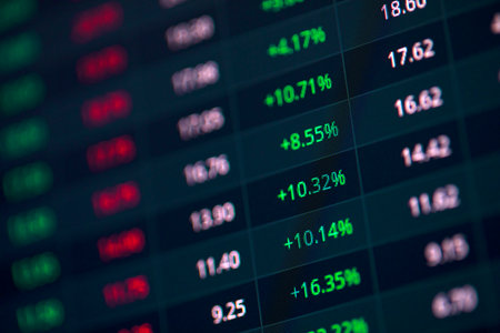 Stock market data on LED display. Abstract stock market data backgroundの写真素材