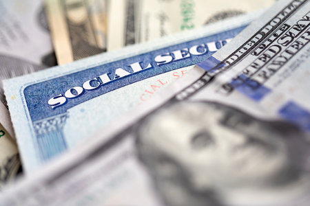 Social security card with US currency. Retirement benefit conceptの写真素材