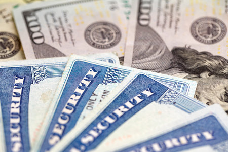 Social security card with US currency. Retirement benefit conceptの写真素材
