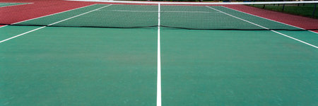 Tennis court with green lines. Horizontal wide banner with copy spaceの写真素材