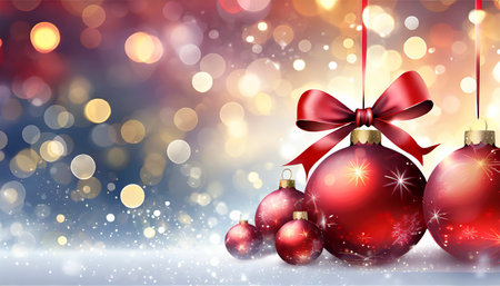 Christmas background with baubles and red bow. Vector illustration.の素材