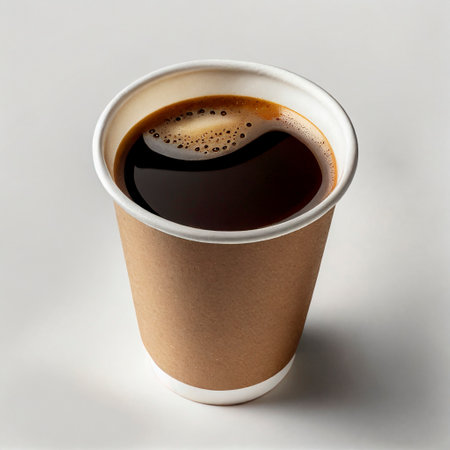 Coffee in a paper cup on a white background, 3d renderの素材