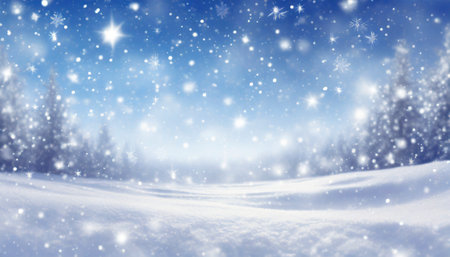 Winter landscape with snow and falling snowflakes. Christmas background.の素材