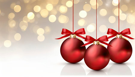 Christmas background with red baubles and bow. Vector illustration.の素材