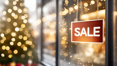 sale sign on the window with bokeh background,shopping conceptの素材