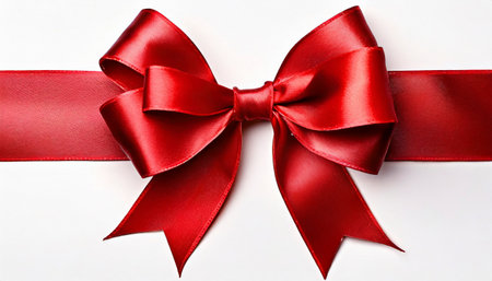 Red bow on white background, close-up. Festive decorationの素材
