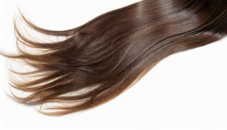 Curly brown hair on a white background. Close-up.の素材