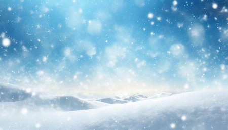 Winter background with snowdrift and falling snowflakes - 3D illustrationの素材