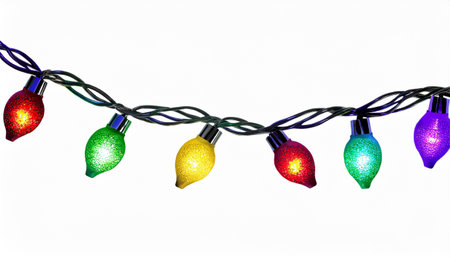 Colorful christmas lights isolated on white background with copy space.の素材