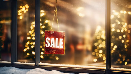 Sale sign in front of the shop window with bokeh backgroundの素材