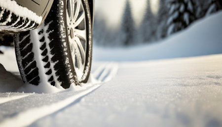 Winter tires in the snow. Winter tires in the snow. Winter tires in the snow.の素材