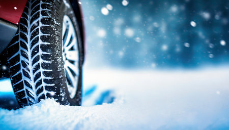 Winter tires in the snow. Winter tires in the snow. Winter tires.の素材
