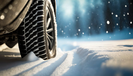 Winter tires in the snow. Winter tires in the snow. Winter tires in the snow.の素材