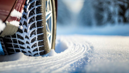 Winter tires in the snow. Winter tires in the snow. Winter tires.の素材