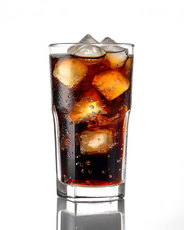 cola with ice cubes in glass isolated on a white background.の素材