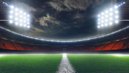 lights at night in a soccer stadium or football stadiumの素材