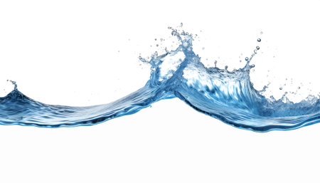Water splash isolated on white background. Blue water wave with air bubbles.の素材