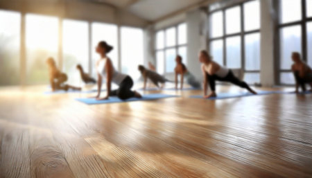 Group of people practicing yoga in gym. Sport and healthy lifestyle conceptの素材