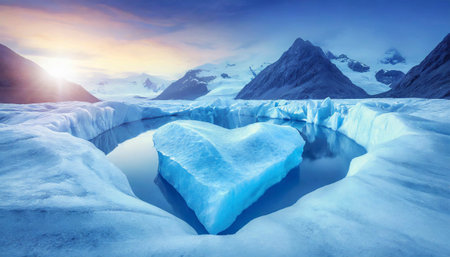 Ice heart in the glacial lagoon at sunset.の素材