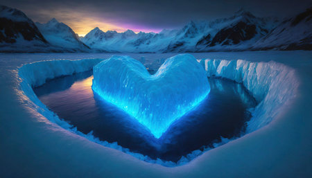 Glacier in the shape of a heart. Winter landscape.の素材