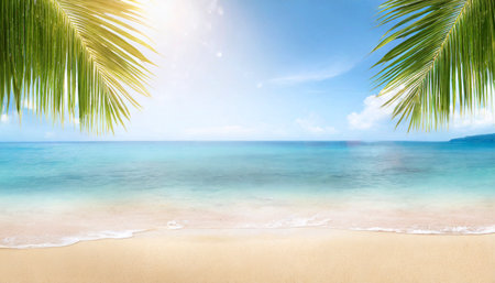 Tropical beach with coconut palm tree. Summer vacation concept.の素材