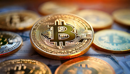 Bitcoin cryptocurrency coin. Bitcoin is a modern way of exchange and this crypto currency is a convenient means of payment in the financialの素材