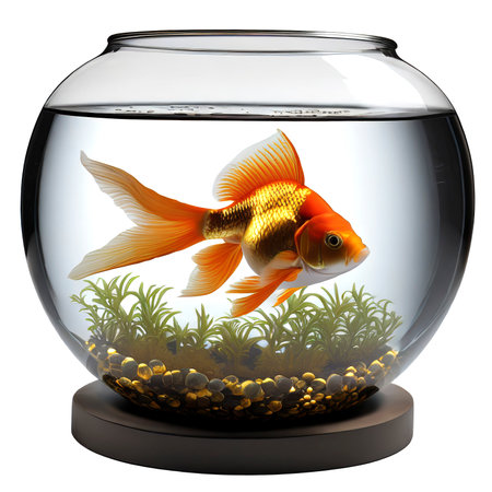 Goldfish in a glass aquarium. Isolated on white background.の素材