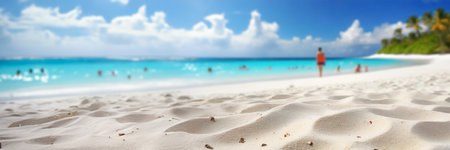 Panoramic view of beautiful tropical beach with turquoise waterの素材