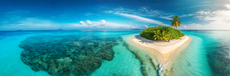 Tropical island in Maldives at summer time. Panoramaの素材