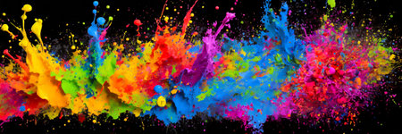 Colorful paint splashes isolated on black background. 3d renderingの素材