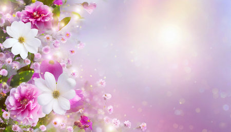 Spring flowers background. Branches of blossoming tree with pink flowers.の素材