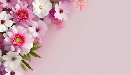 Beautiful flowers on a pink background. Place for your text.の素材