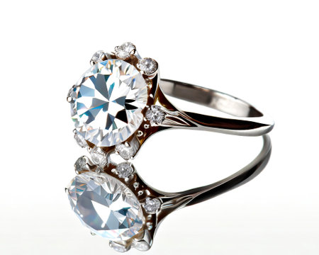 Jewelry ring with diamonds isolated on white backgroundの素材