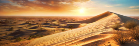 Desert panorama with sand dunes at sunset.の素材