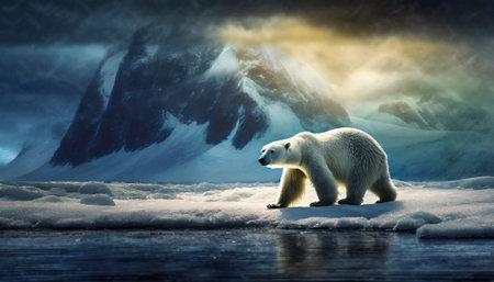 Polar bear on the pack ice in Arcticの素材